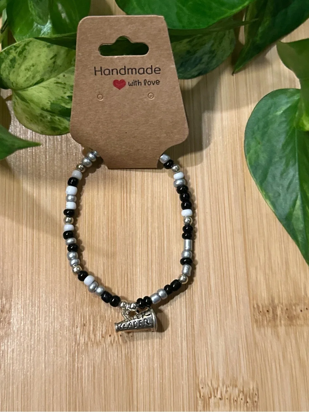 📣✨ Cheer Stretchy Beaded Bracelet | Handmade | Silver Cheer Dangle Charm 📣